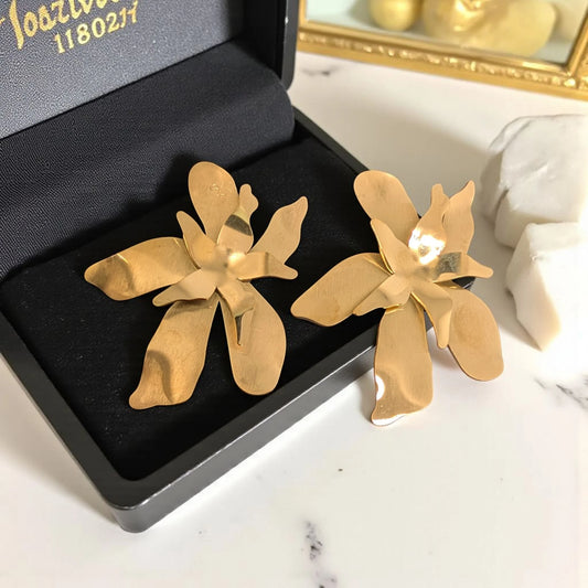 Waterproof Gold Plated Stainless Steel Flower Earrings