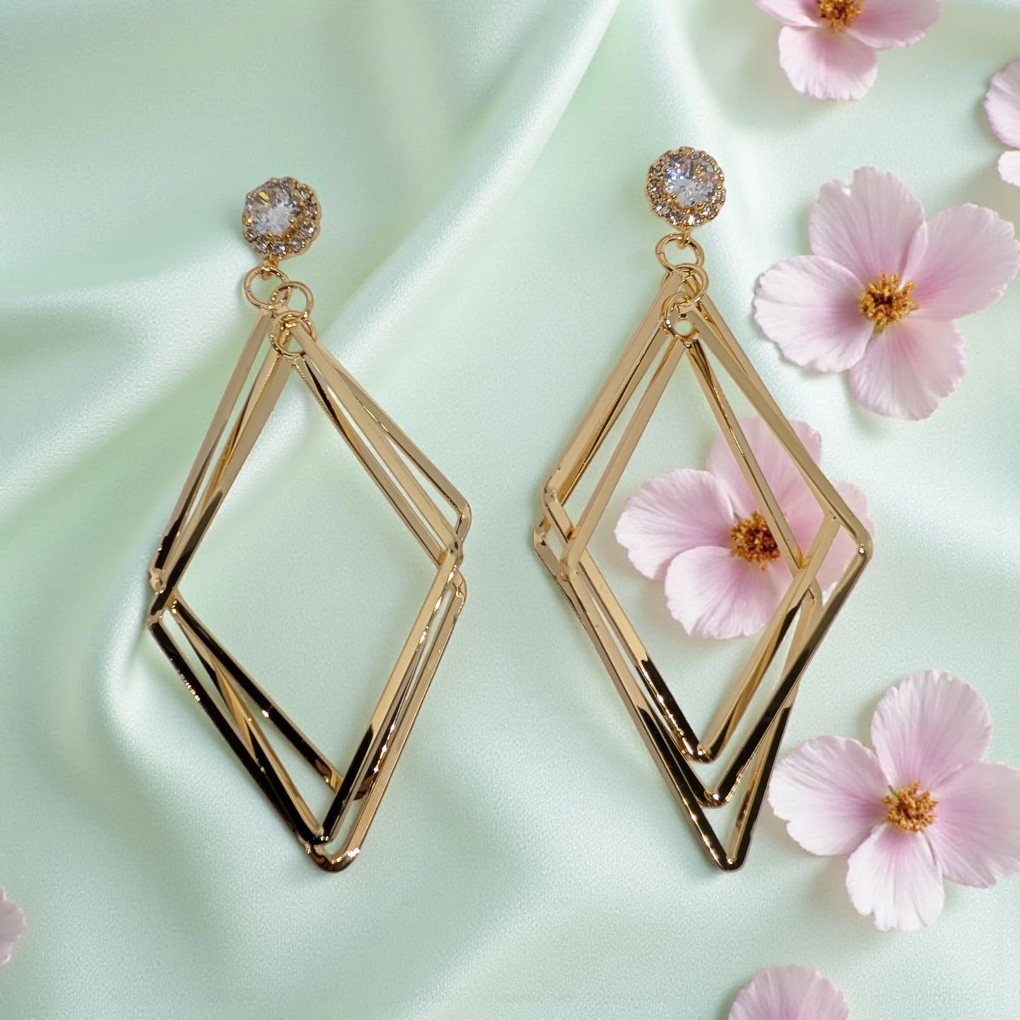 Beautiful Bold-toned Dangle Earrings with a Diamond Shape