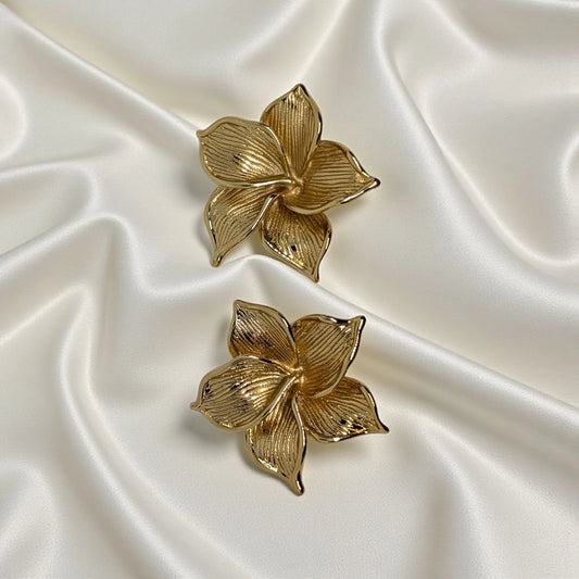 Gold Plated Stainless Steel Flower Stud Earrings