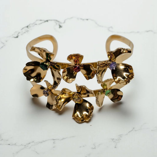 Floral Design Stainless Steel Wrist Cuff