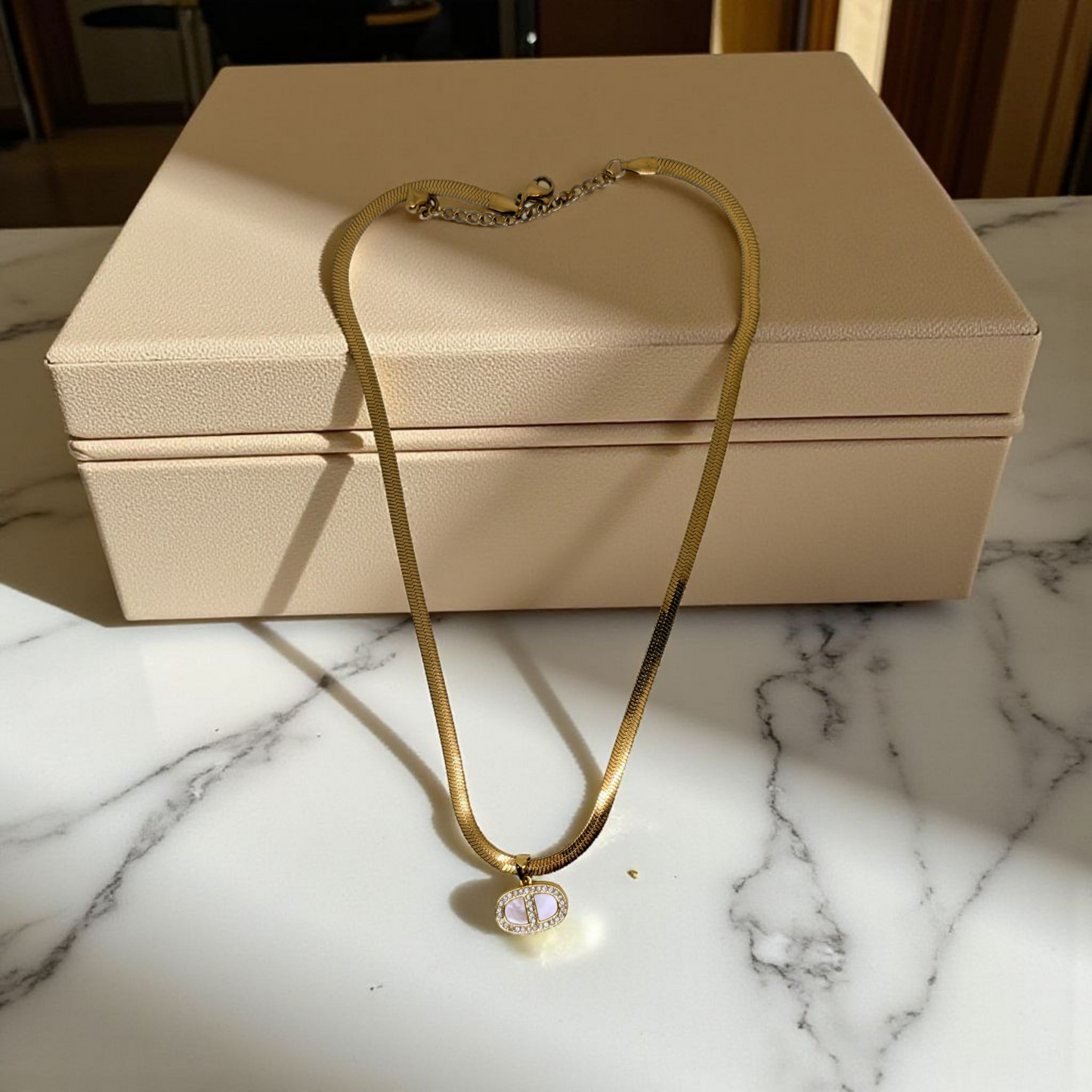 Gold Plated Stainless Steel Oval Shape Necklace