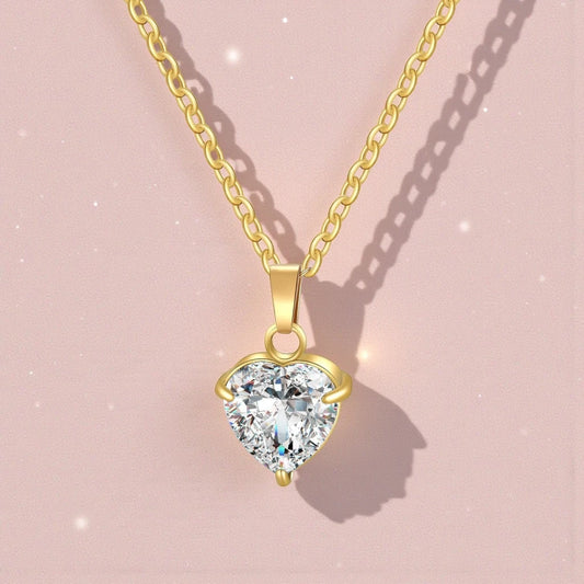Waterproof Gold Plated Stainless Steel Cubic Zirconia Heart Pendant Necklace