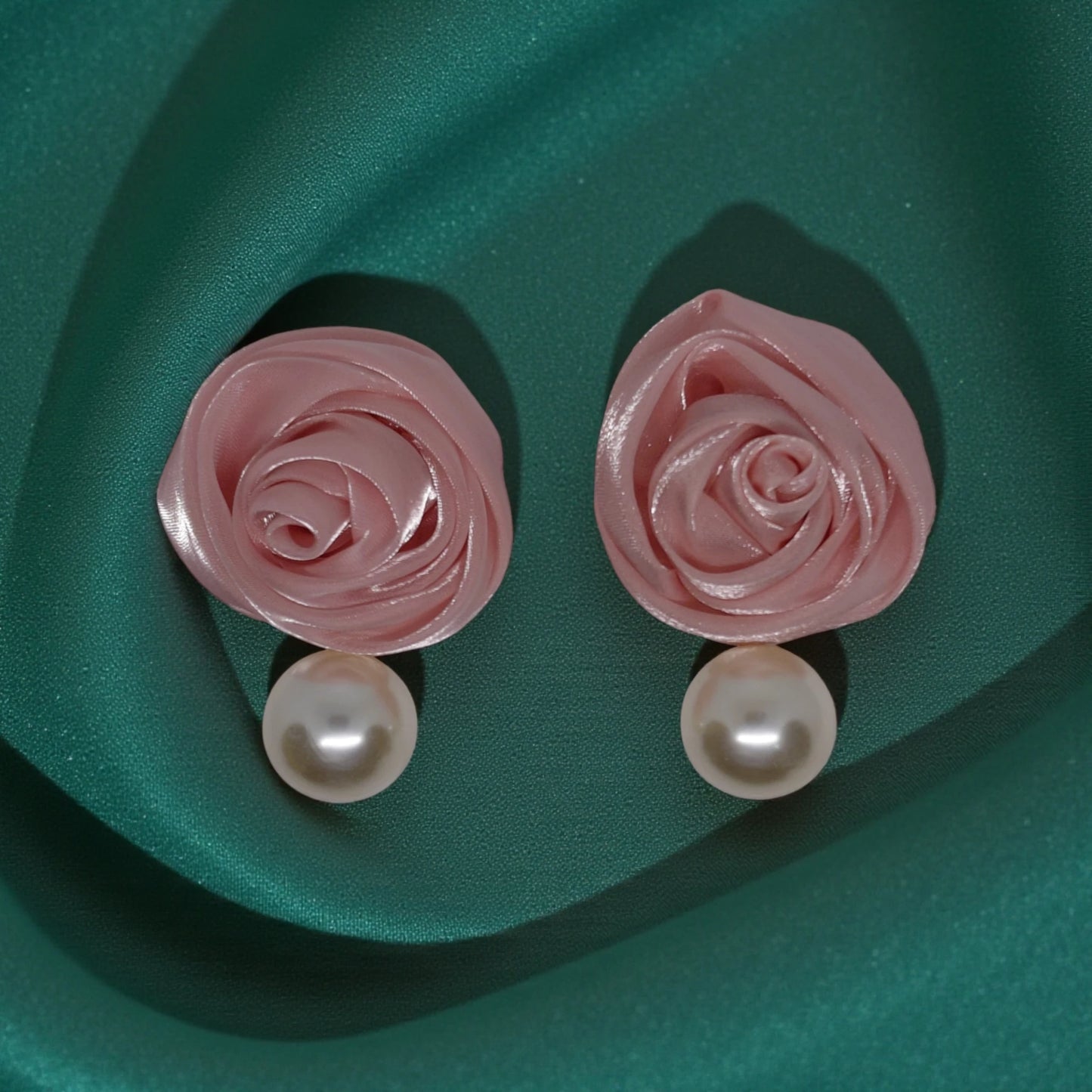 The Blushing Ribbon Rose Stud Earrings