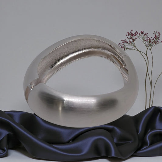 Silver Wide Wrist Hinged Bangle Bracelet