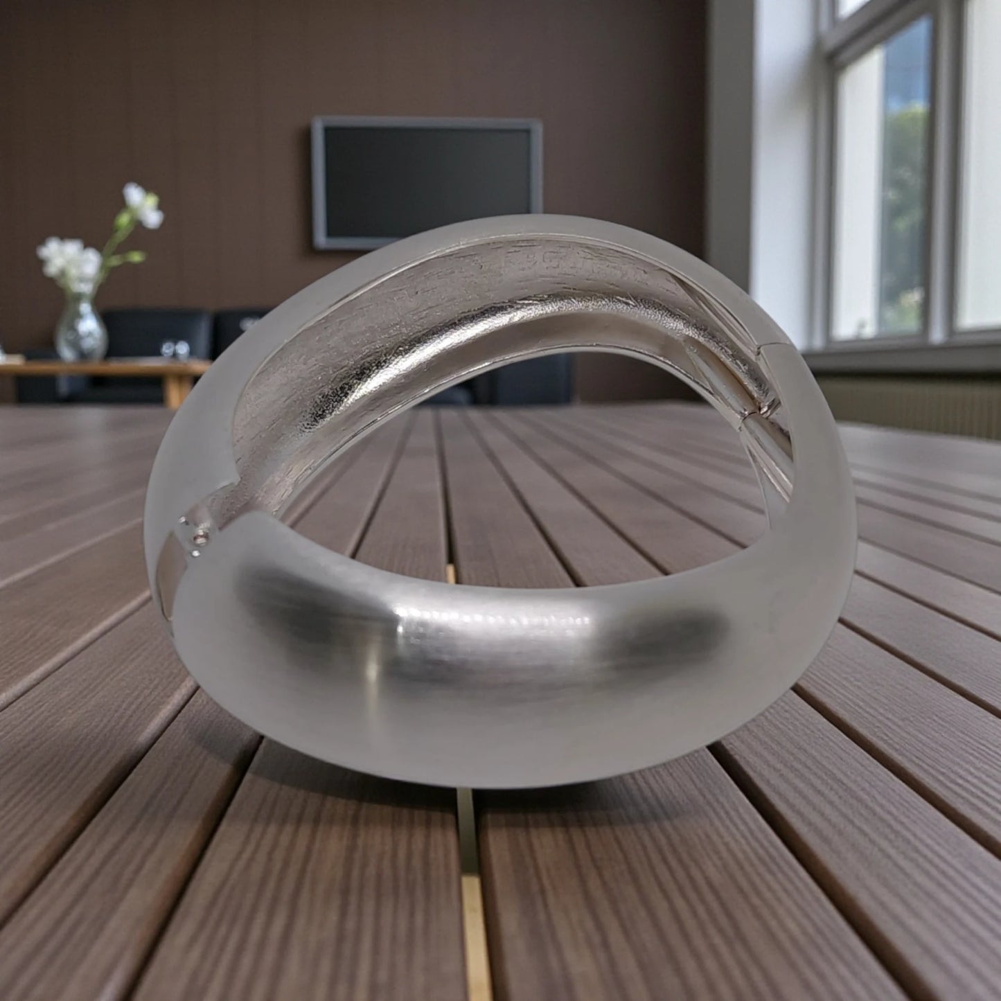 Silver Wide Wrist Hinged Bangle Bracelet