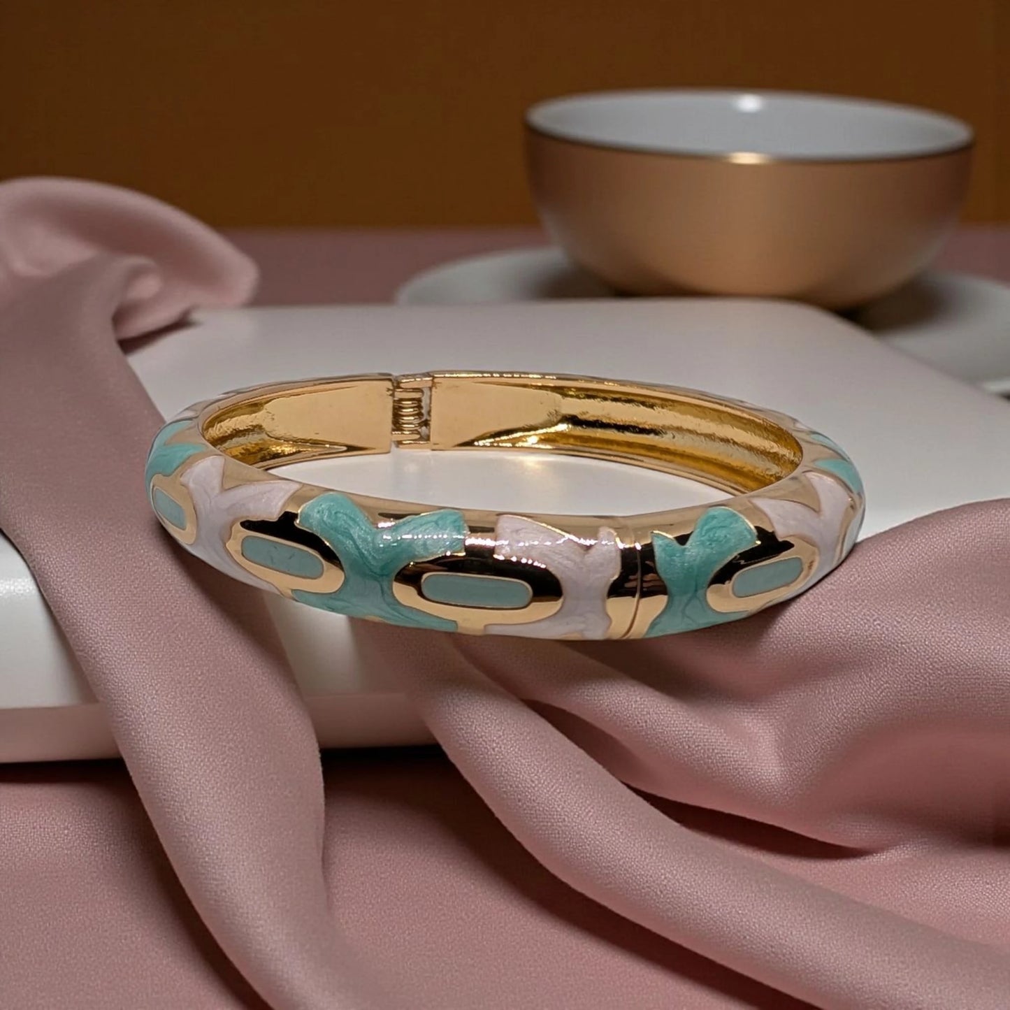 Enamel Open Bangle Bracelet with Design