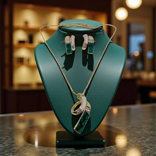 Elegant Green Pendant set with Earrings