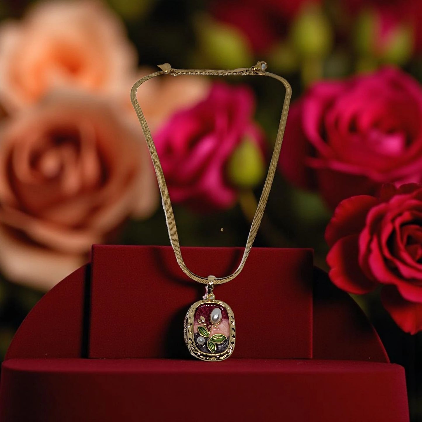 Gold Enamel Pendant Chain