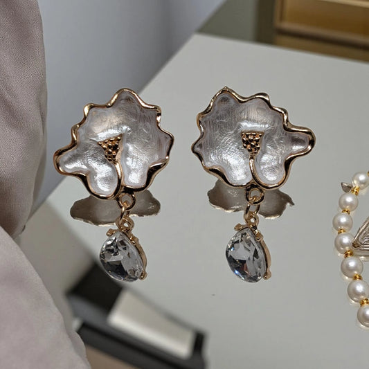 White Enamel Floral Drop Design.