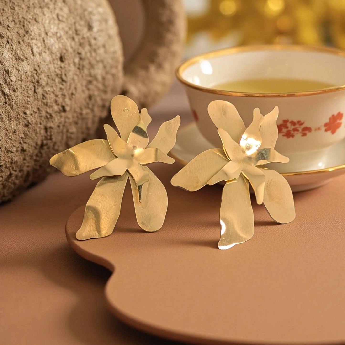 Waterproof Gold Plated Stainless Steel Flower Earrings