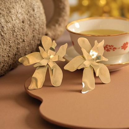 Waterproof Gold Plated Stainless Steel Flower Earrings
