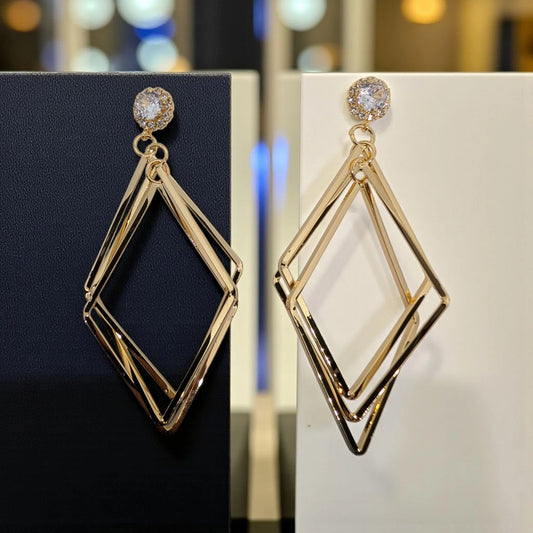 Beautiful Bold-toned Dangle Earrings with a Diamond Shape