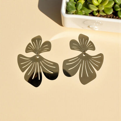 Waterproof Gold Plated Stainless Steel Flower Drop Earrings