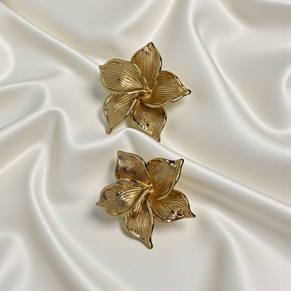 Gold Plated Stainless Steel Flower Stud Earrings
