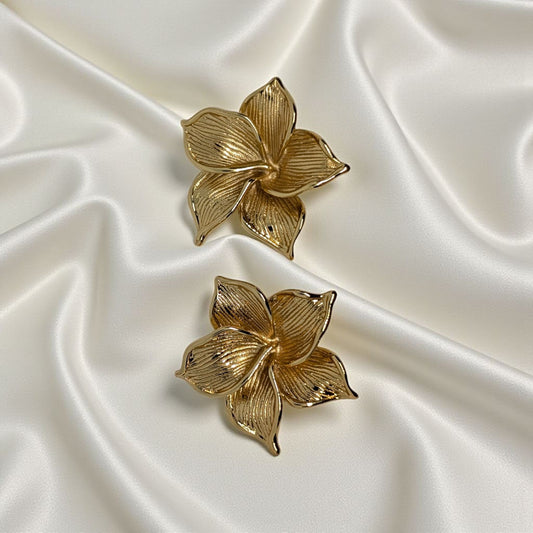 Gold Plated Stainless Steel Flower Stud Earrings