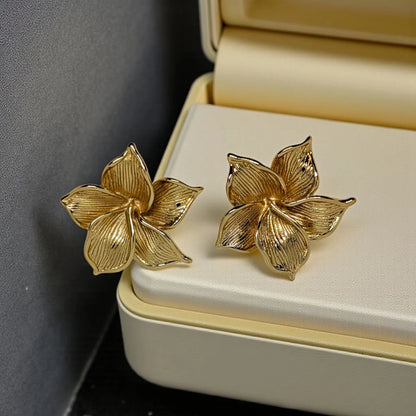 Gold Plated Stainless Steel Flower Stud Earrings