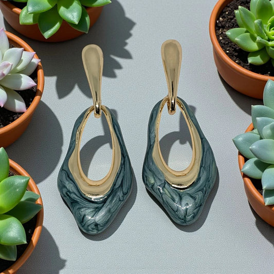 Deep Teal Gold-Toned Earrings