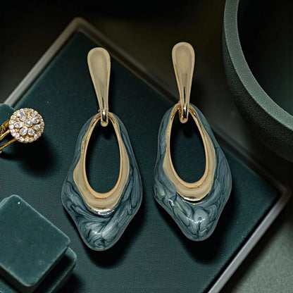 Deep Teal Gold-Toned Earrings