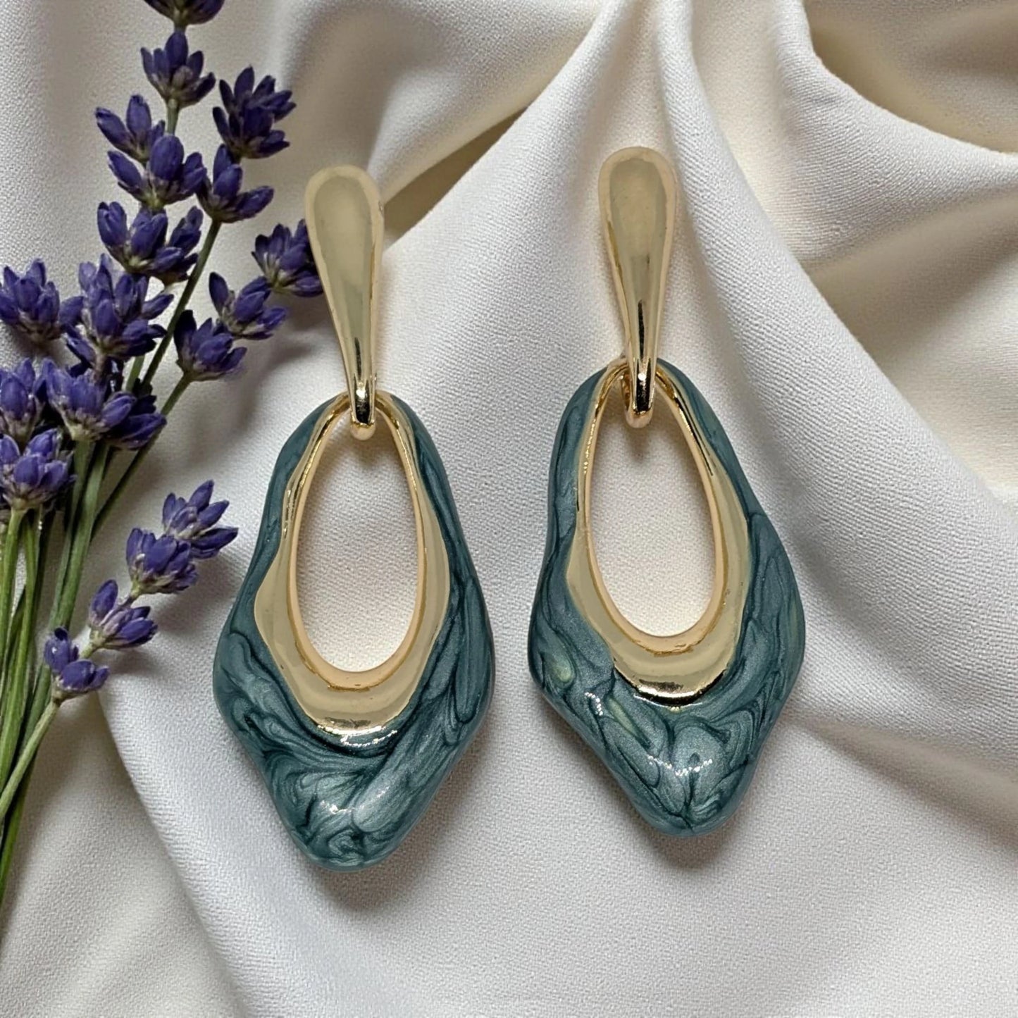 Deep Teal Gold-Toned Earrings