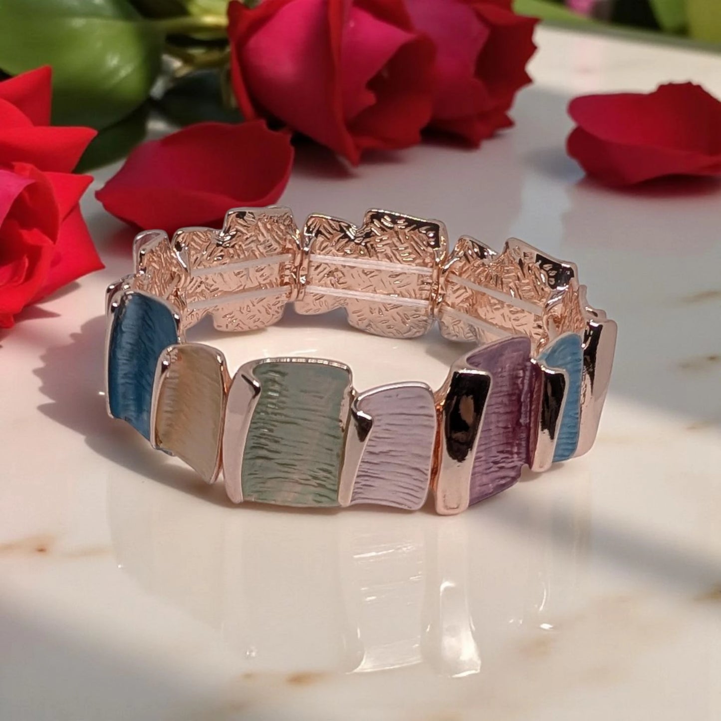 Gold Enamel Multicolour Stretch Bracelet