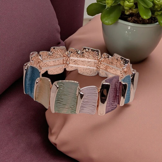 Gold Enamel Multicolour Stretch Bracelet