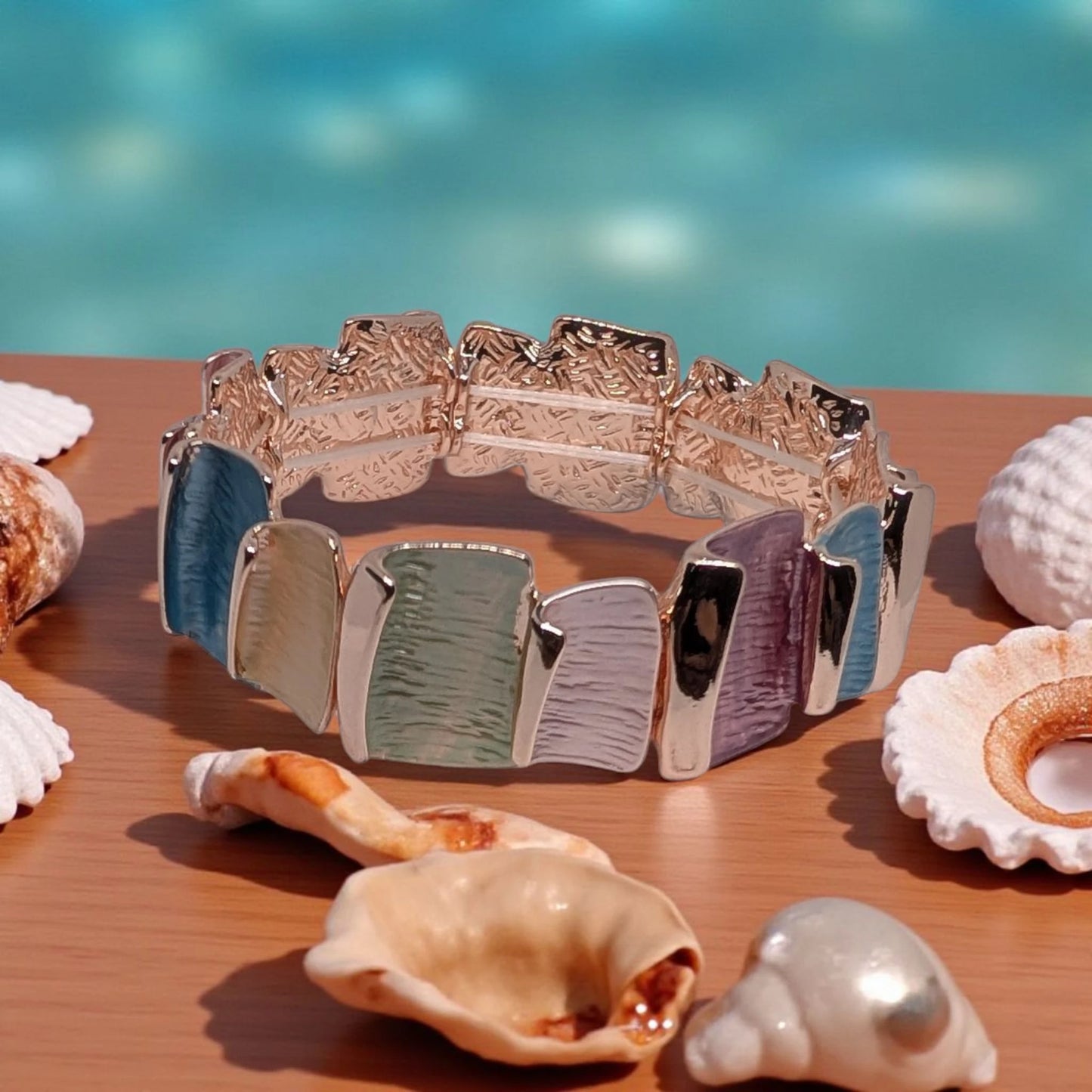 Gold Enamel Multicolour Stretch Bracelet