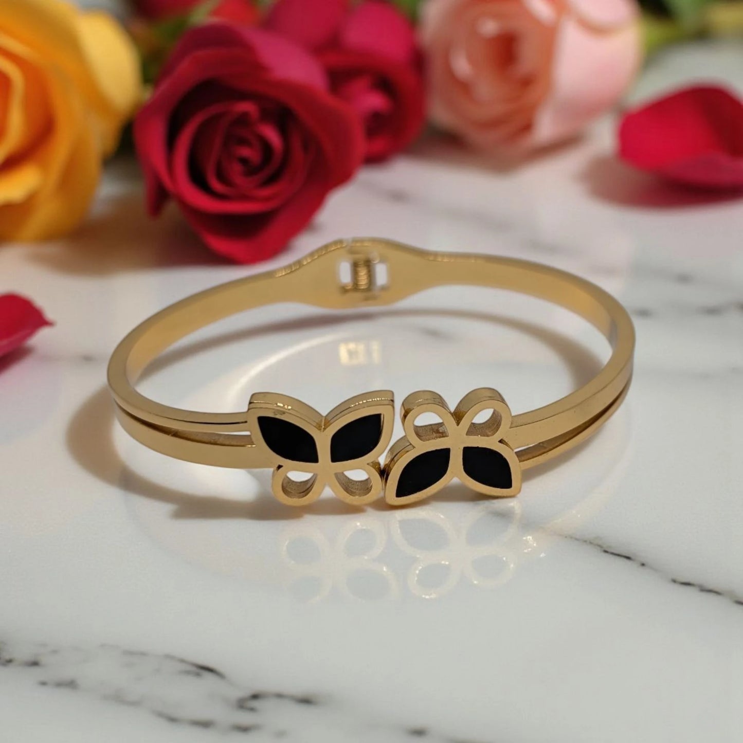 Gold and Black Butterfly Stainless Steel Waterproof Bracelet