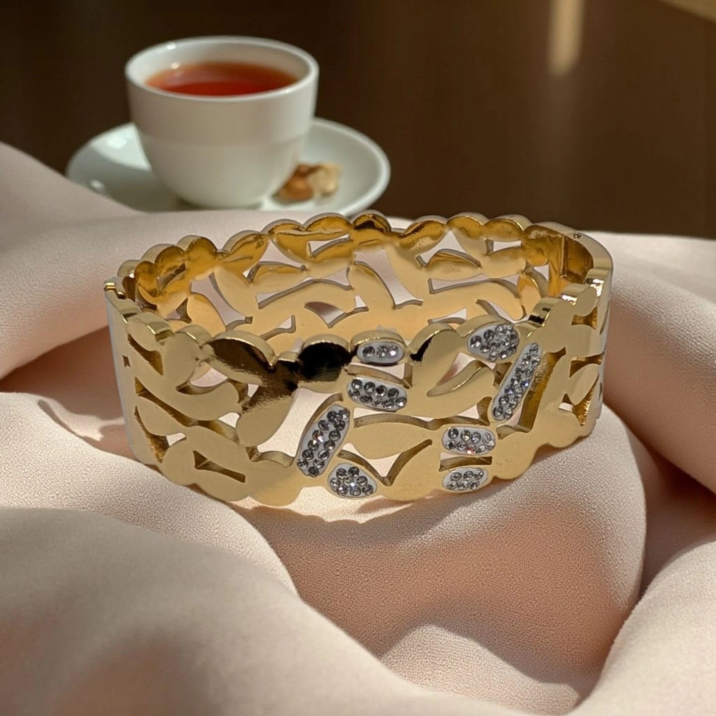 Golden Stainless Steel Wide Bracelet