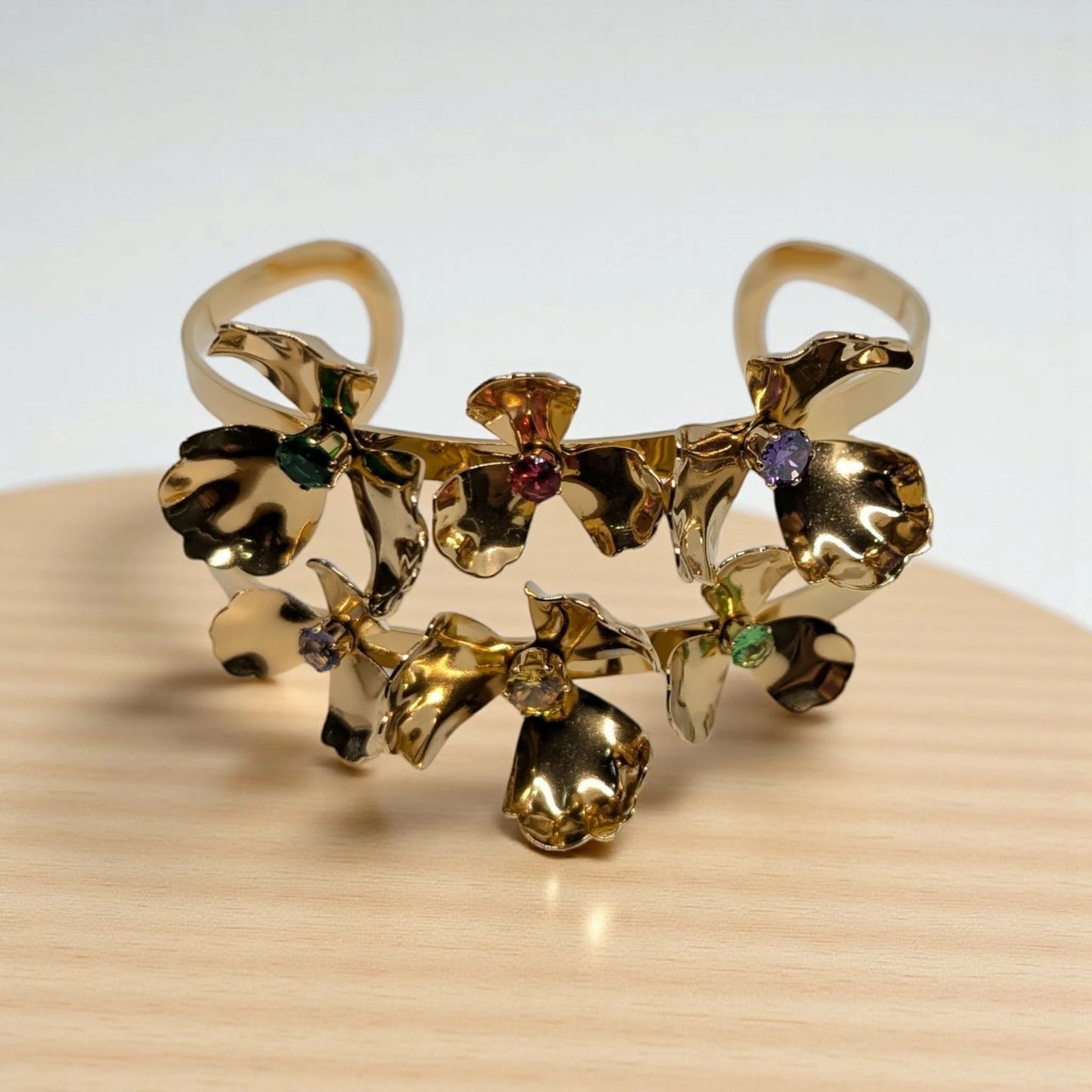 Floral Design Stainless Steel Wrist Cuff