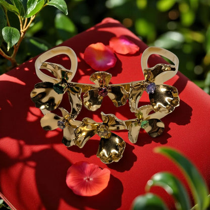 Floral Design Stainless Steel Wrist Cuff