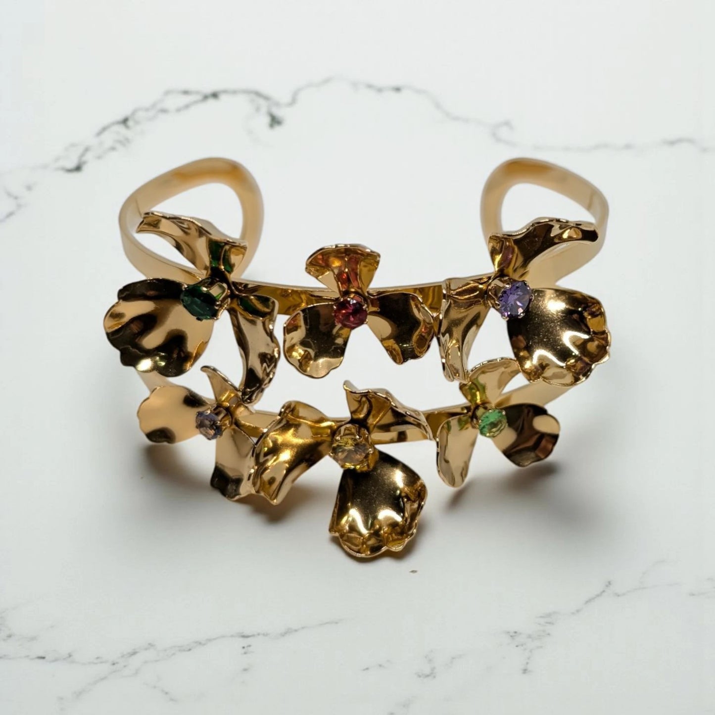 Floral Design Stainless Steel Wrist Cuff