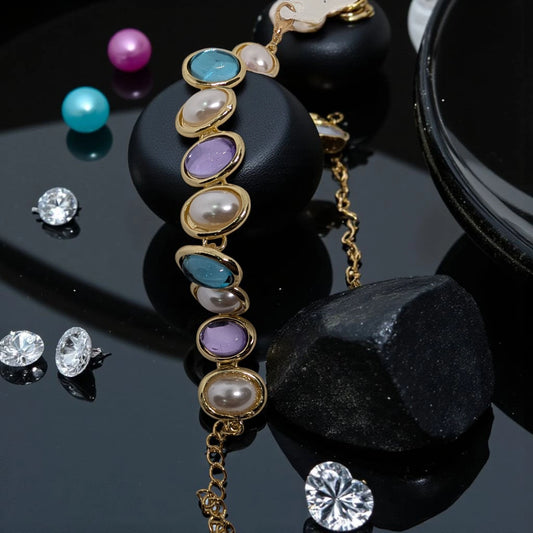 Gold Plated Pearl Multicolour Bracelet