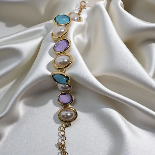 Gold Plated Pearl Multicolour Bracelet