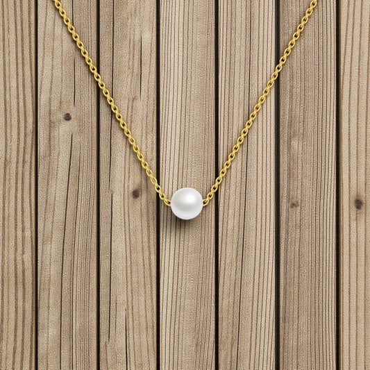 18K Gold Plated Single Pearl Stainless Steel Waterproof Pendant Necklace
