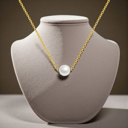 18K Gold Plated Single Pearl Stainless Steel Waterproof Pendant Necklace