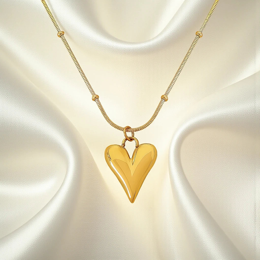 Gold Plated Stainless Steel Waterproof Heart Ball Chain Pendant Necklace