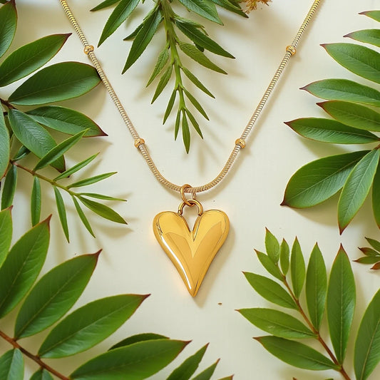 Gold Plated Stainless Steel Waterproof Heart Ball Chain Pendant Necklace