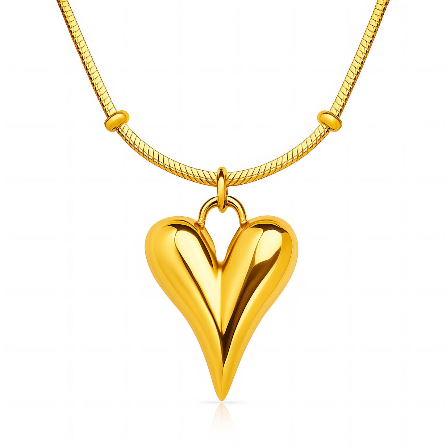 Gold Plated Stainless Steel Waterproof Heart Ball Chain Pendant Necklace