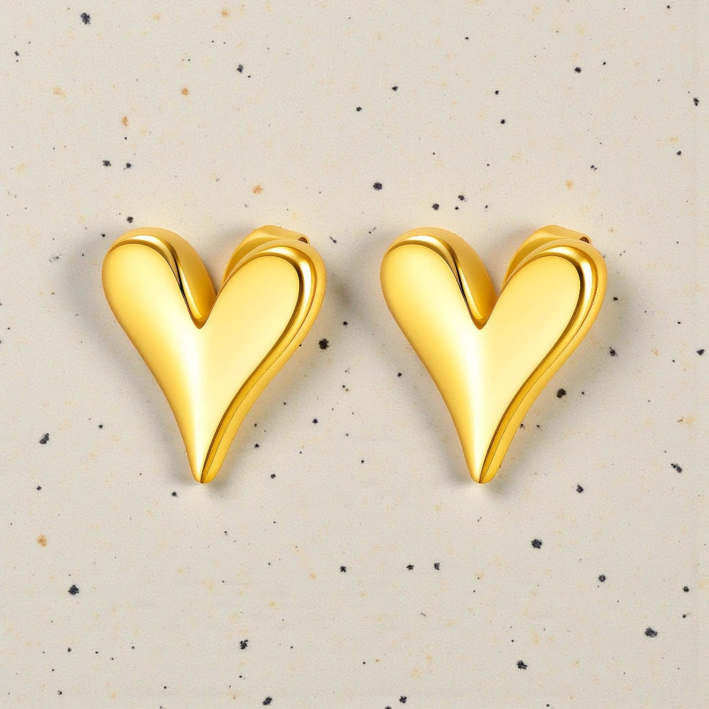 Hearts Stud 18k Gold Plated Waterproof Stainless Steel Earrings