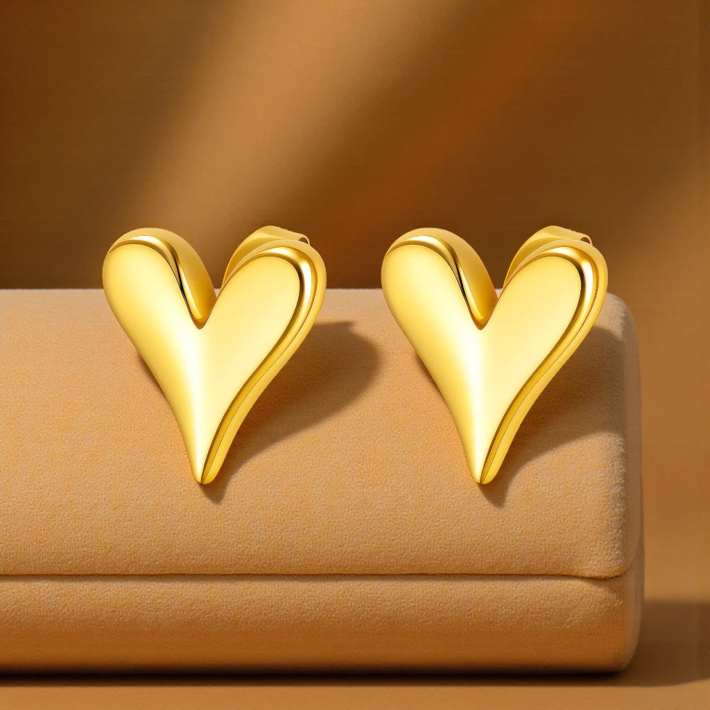Hearts Stud 18k Gold Plated Waterproof Stainless Steel Earrings