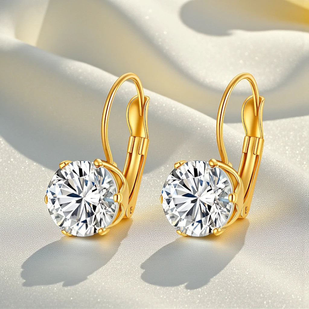 18K Gold Plated Stainless Steel Waterproof Lever back Drop Dangle Cubic Zirconia Earrings