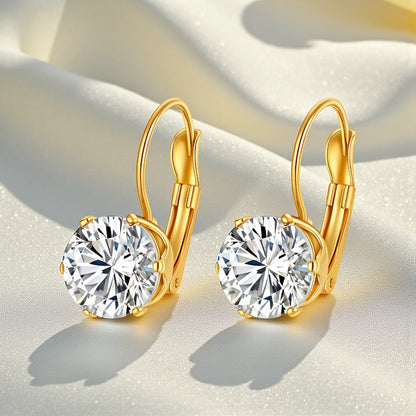 18K Gold Plated Stainless Steel Waterproof Lever back Drop Dangle Cubic Zirconia Earrings