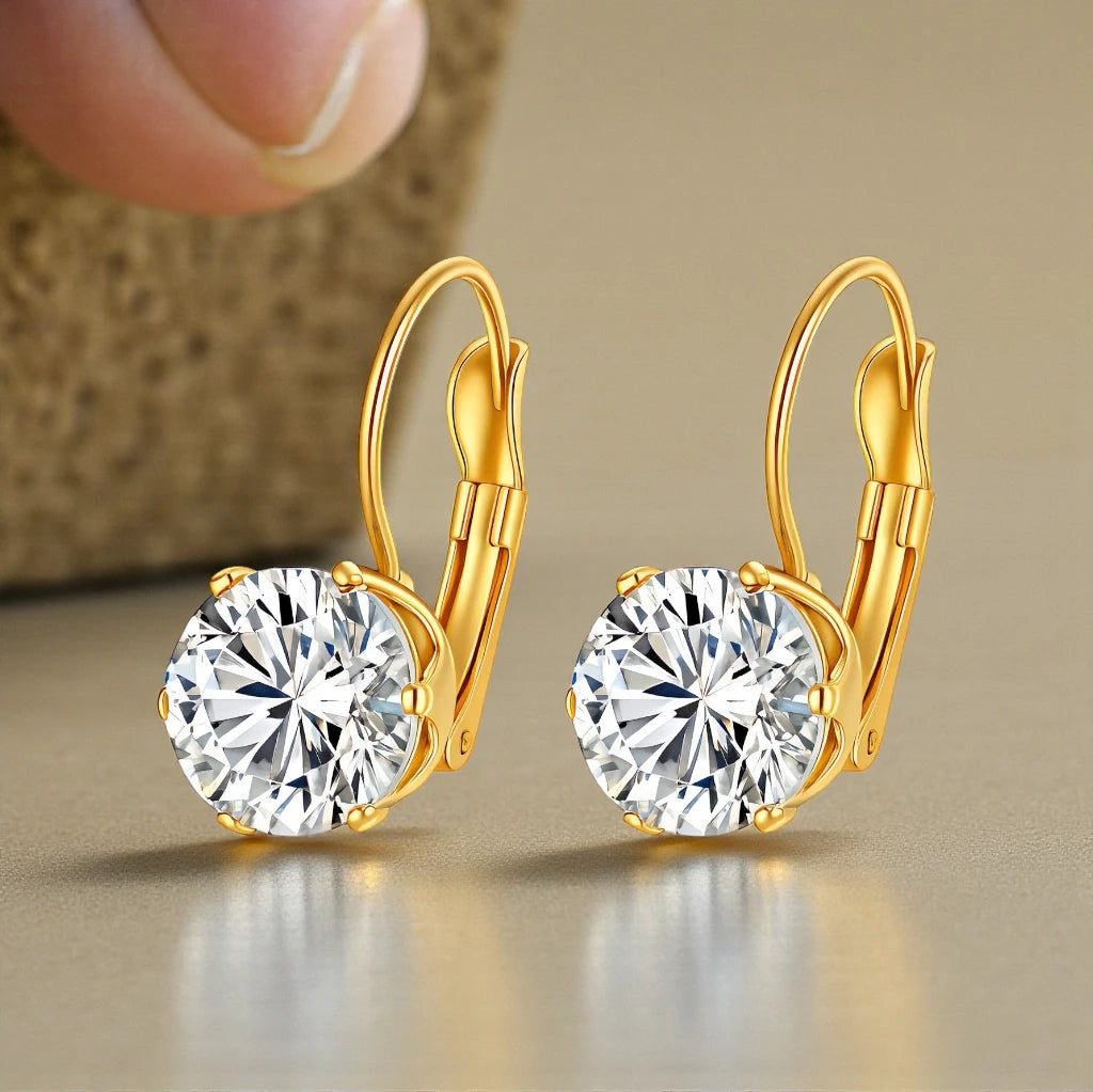 18K Gold Plated Stainless Steel Waterproof Lever back Drop Dangle Cubic Zirconia Earrings