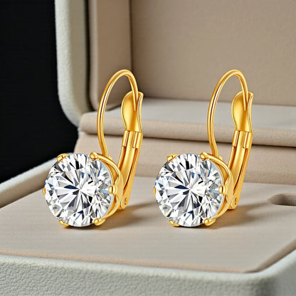 18K Gold Plated Stainless Steel Waterproof Lever back Drop Dangle Cubic Zirconia Earrings