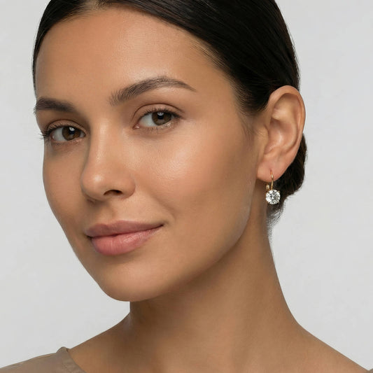 18K Gold Plated Stainless Steel Waterproof Lever back Drop Dangle Cubic Zirconia Earrings