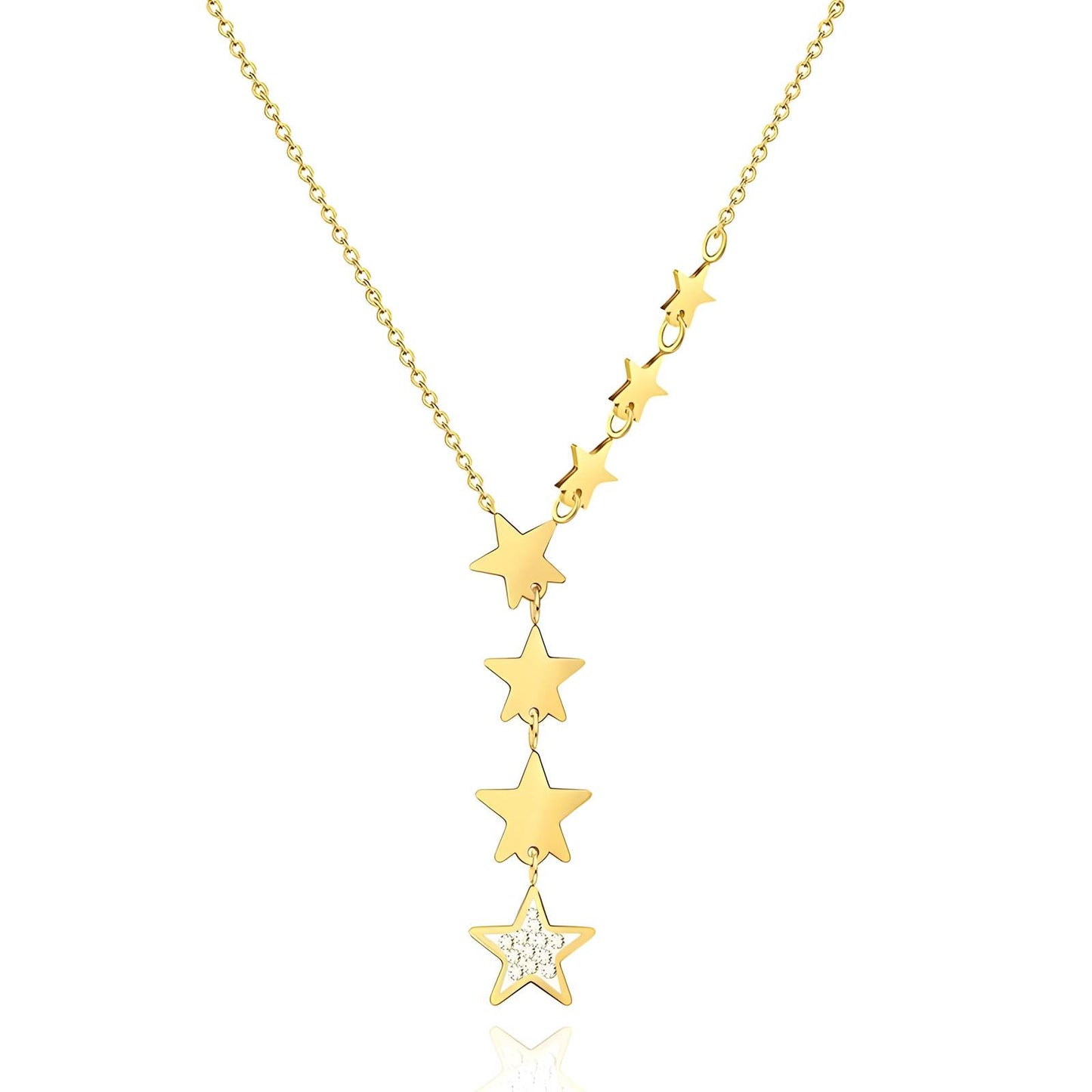 Star Lariat Gold Plated, Y Shape Drop Star Cubic Zirconia Pendant Necklace