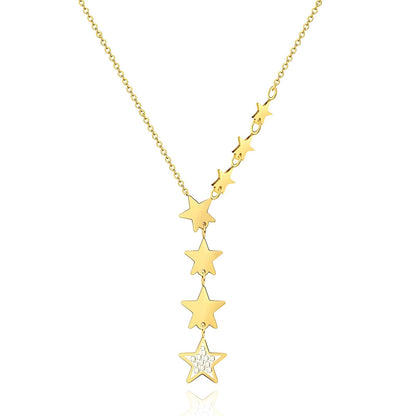 Star Lariat Gold Plated, Y Shape Drop Star Cubic Zirconia Pendant Necklace