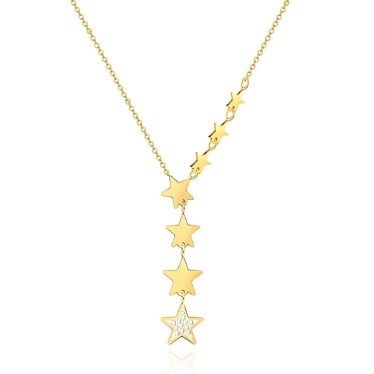 Star Lariat Gold Plated, Y Shape Drop Star Cubic Zirconia Pendant Necklace