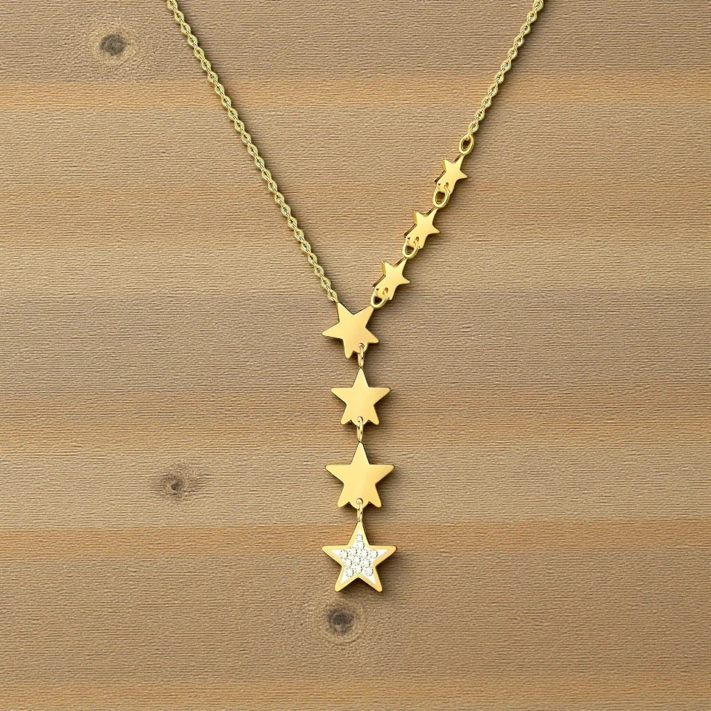 Star Lariat Gold Plated, Y Shape Drop Star Cubic Zirconia Pendant Necklace