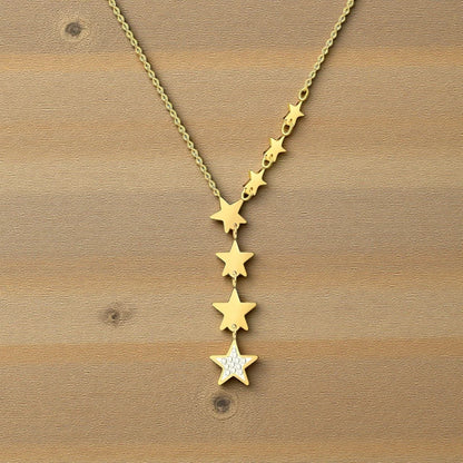 Star Lariat Gold Plated, Y Shape Drop Star Cubic Zirconia Pendant Necklace